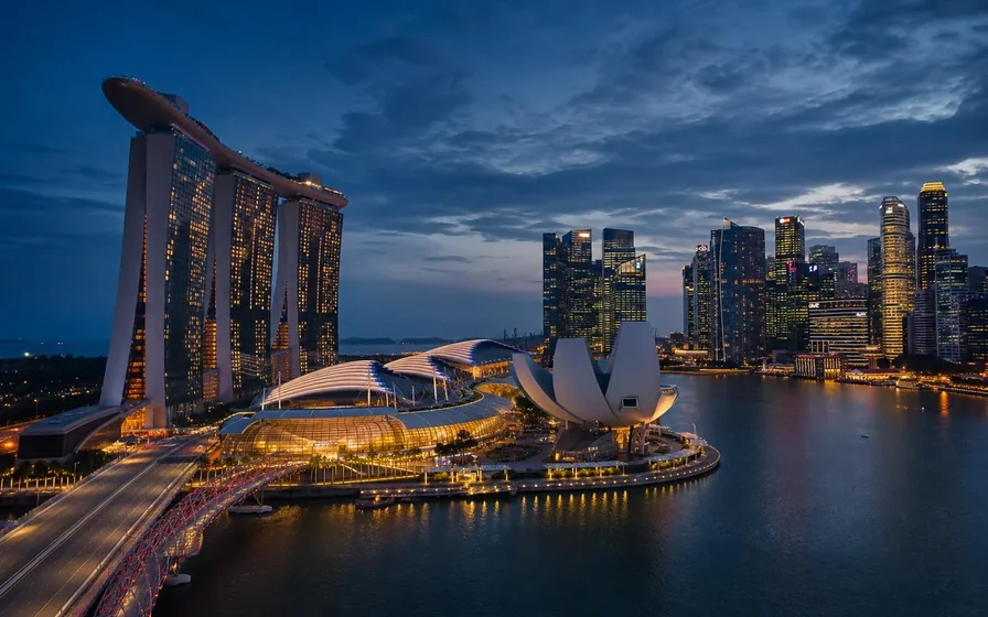 Singapore Marina Bay skyline at blue hour