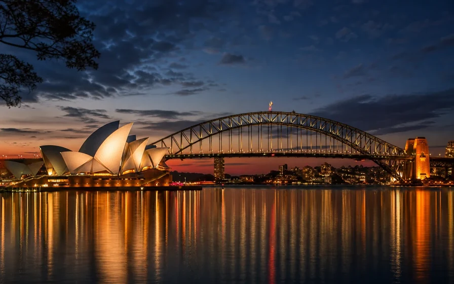 Sydney Opera House and Harbour Bridge at twilight